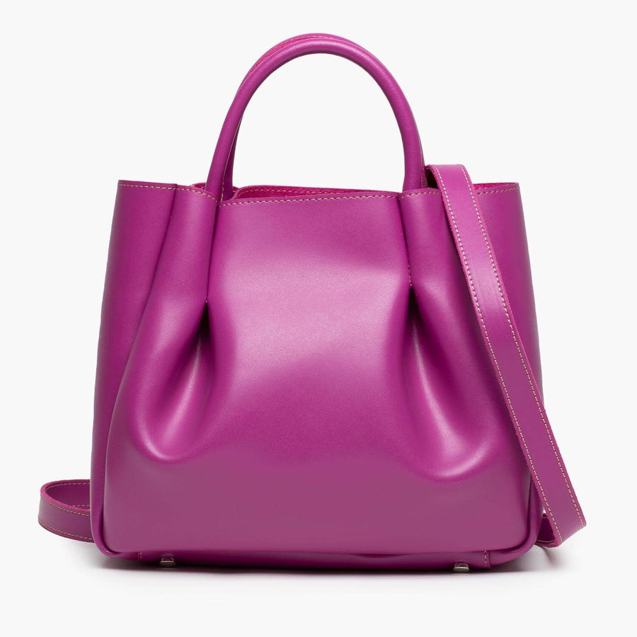 medium magenta pink leather tote bag purse with shoulder strap