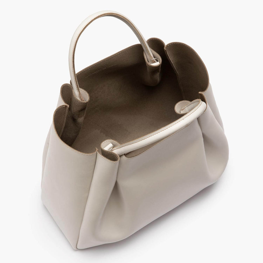 large cream white leather tote bag purse interior