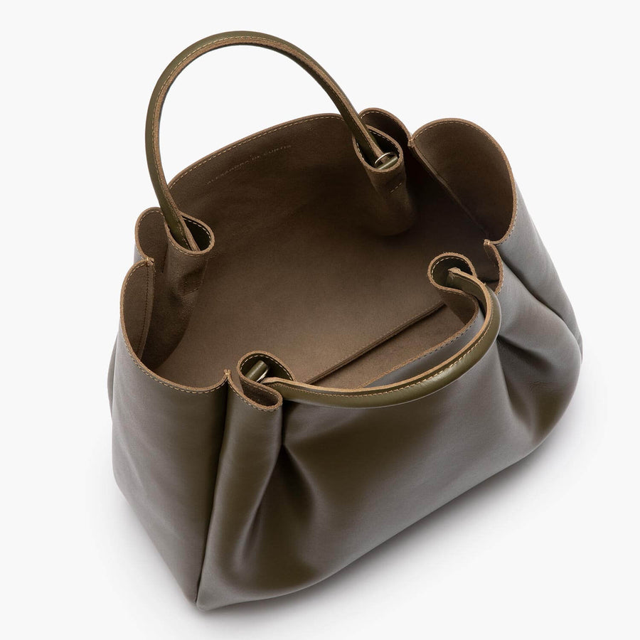 Olive green Amalfi large leather tote bag purse interior