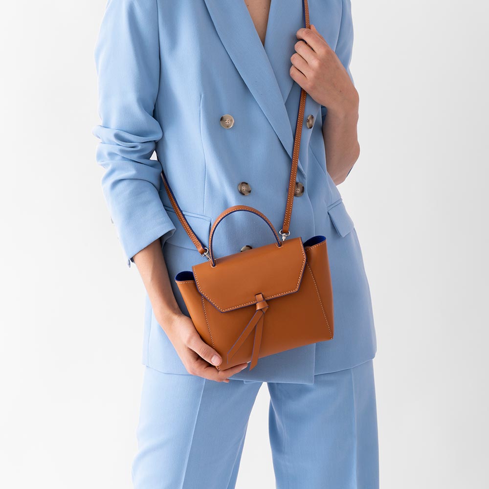Bella Leather Bucket Bag - Blue Perforated, Alexandra de Curtis