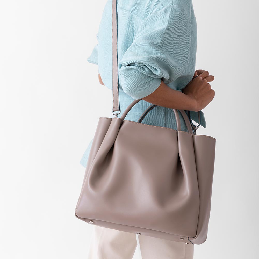 Amalfi Midi Leather Tote Bag - Fango