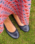 Livia Leather Ballet Flat Shoes - Navy