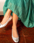 Livia Leather Ballet Flat Shoes - Silver