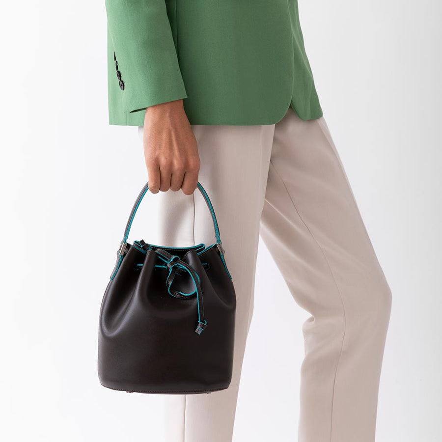 Bella Mini Leather Bucket Bag - Brown