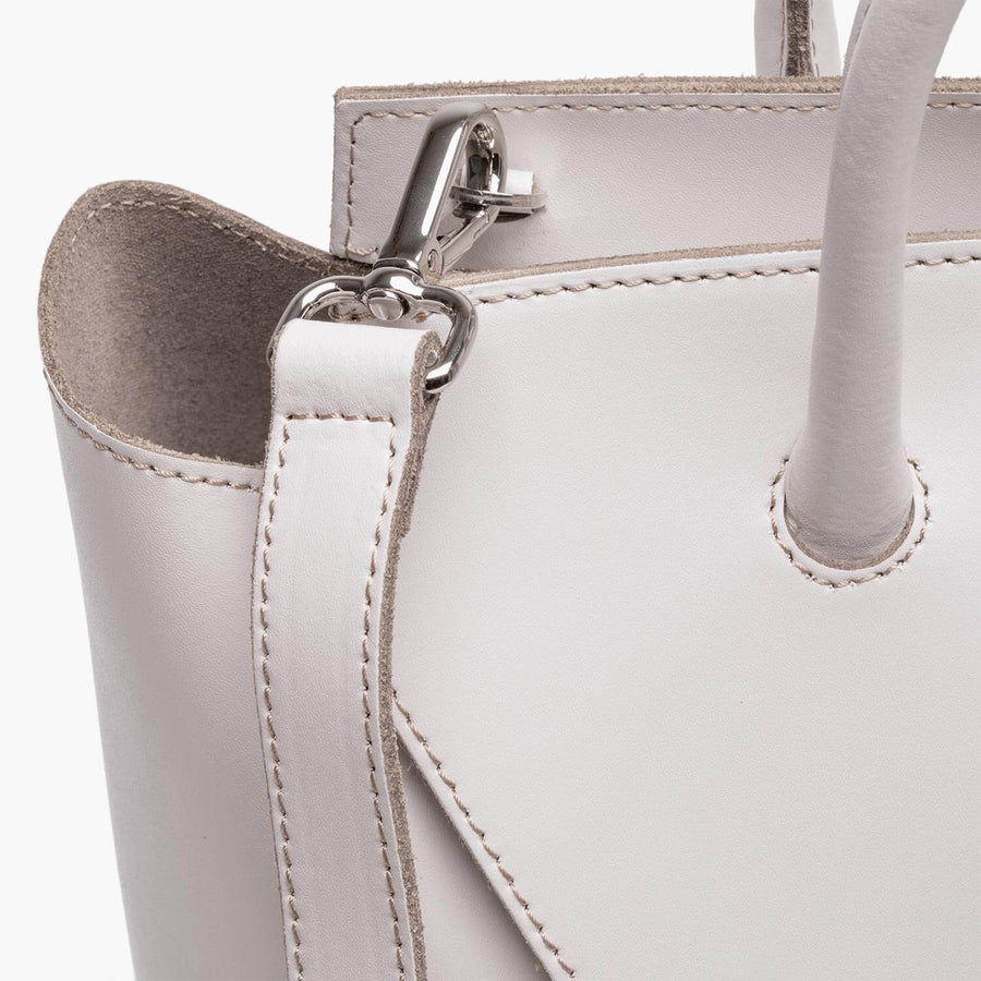 Medium cream white leather work tote bag purse with shoulder strap