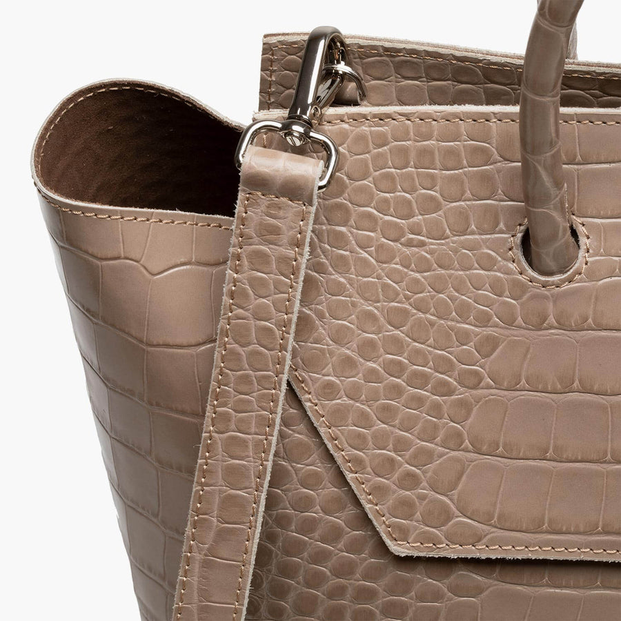 Loren Large Leather Tote Bag - Fango Croc Print