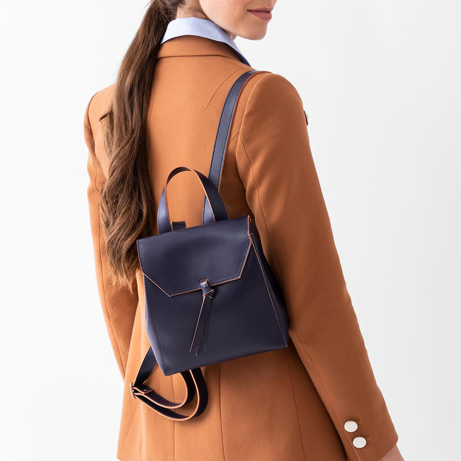 Bellagio Mini Leather Backpack - Navy