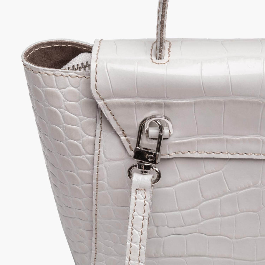 mini satchel bag cream white croc print leather crossbody purse with shoulder strap