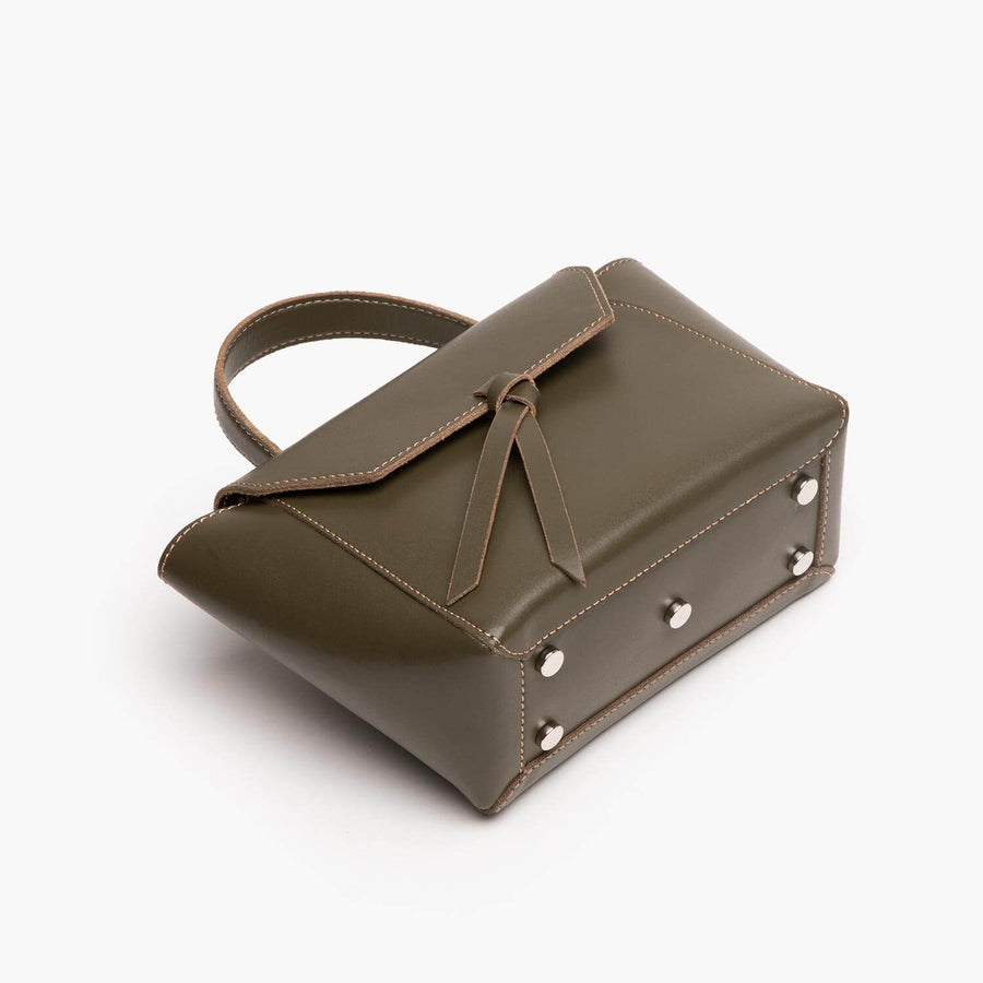 mini satchel bag olive green leather crossbody purse with metal feet