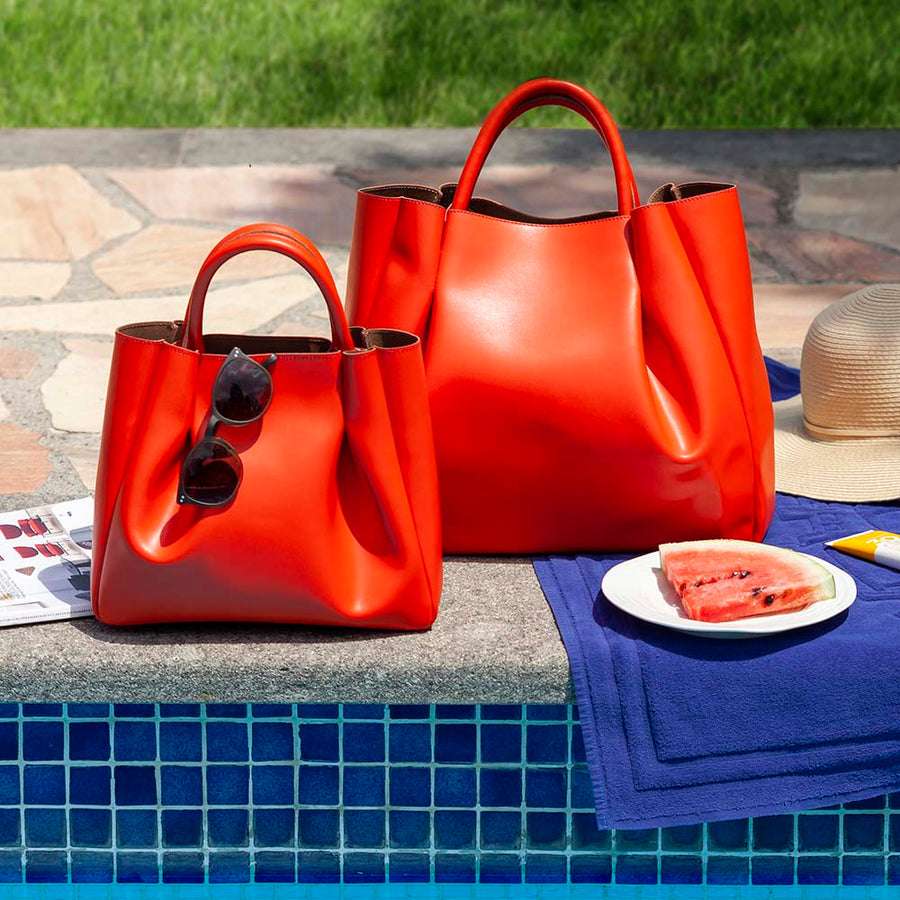 large medium orange leather tote bag purse