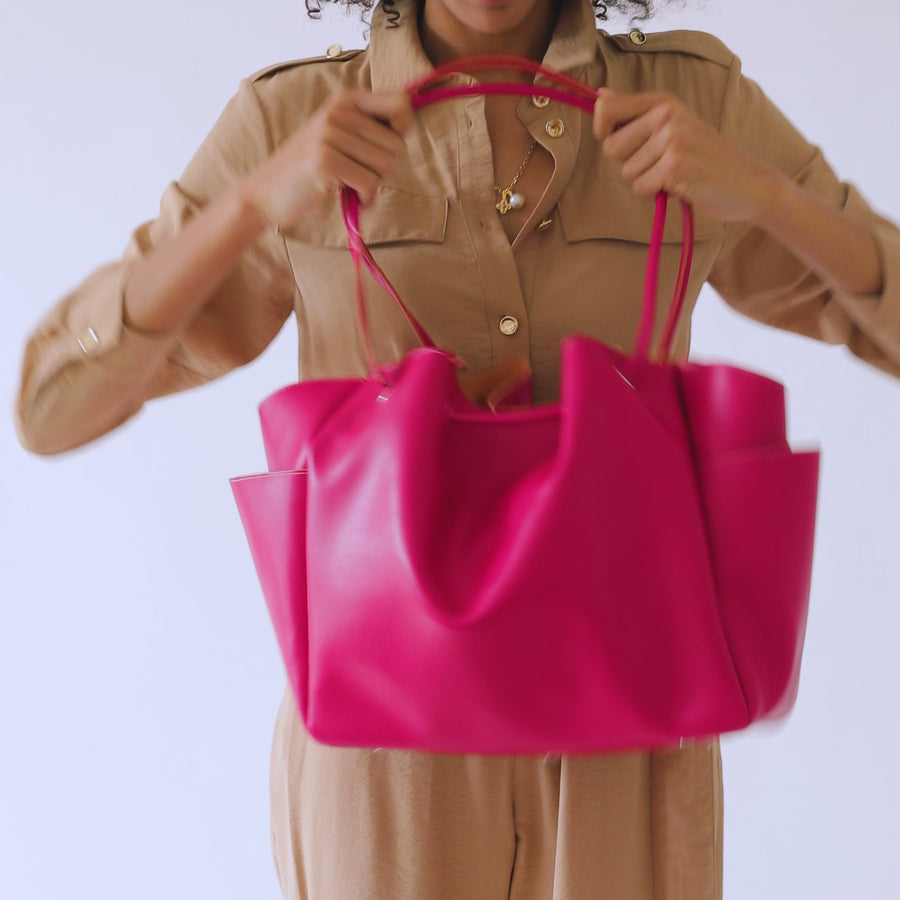 Stella Large Leather Shoulder Tote Bag - Pink