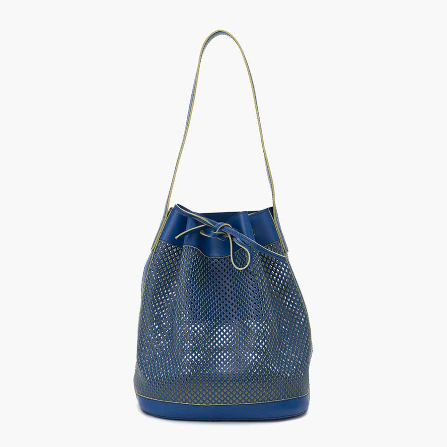 Bella Leather Bucket Bag - Blue Perforated