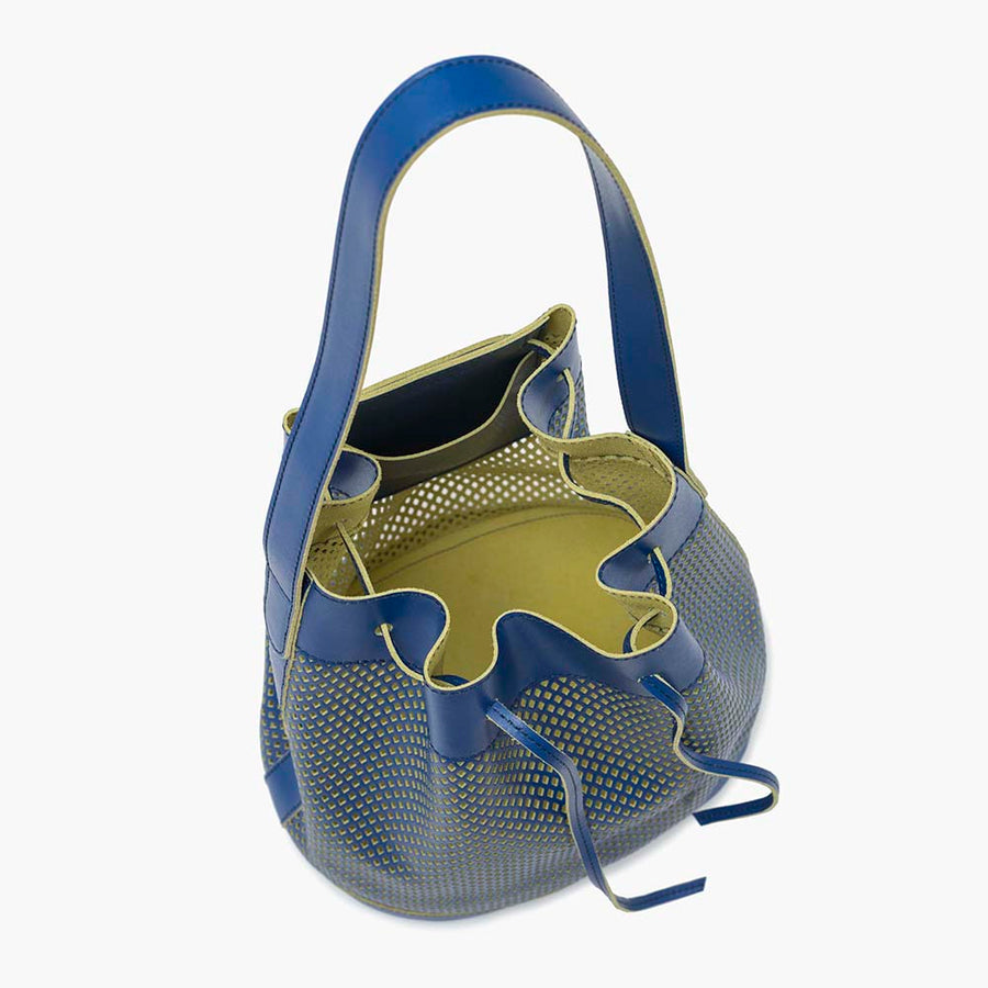 Bella Leather Bucket Bag - Blue Perforated