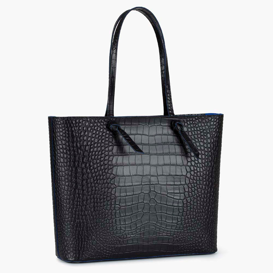 Milano Large Leather Shoulder Tote Bag - Black Croc Print