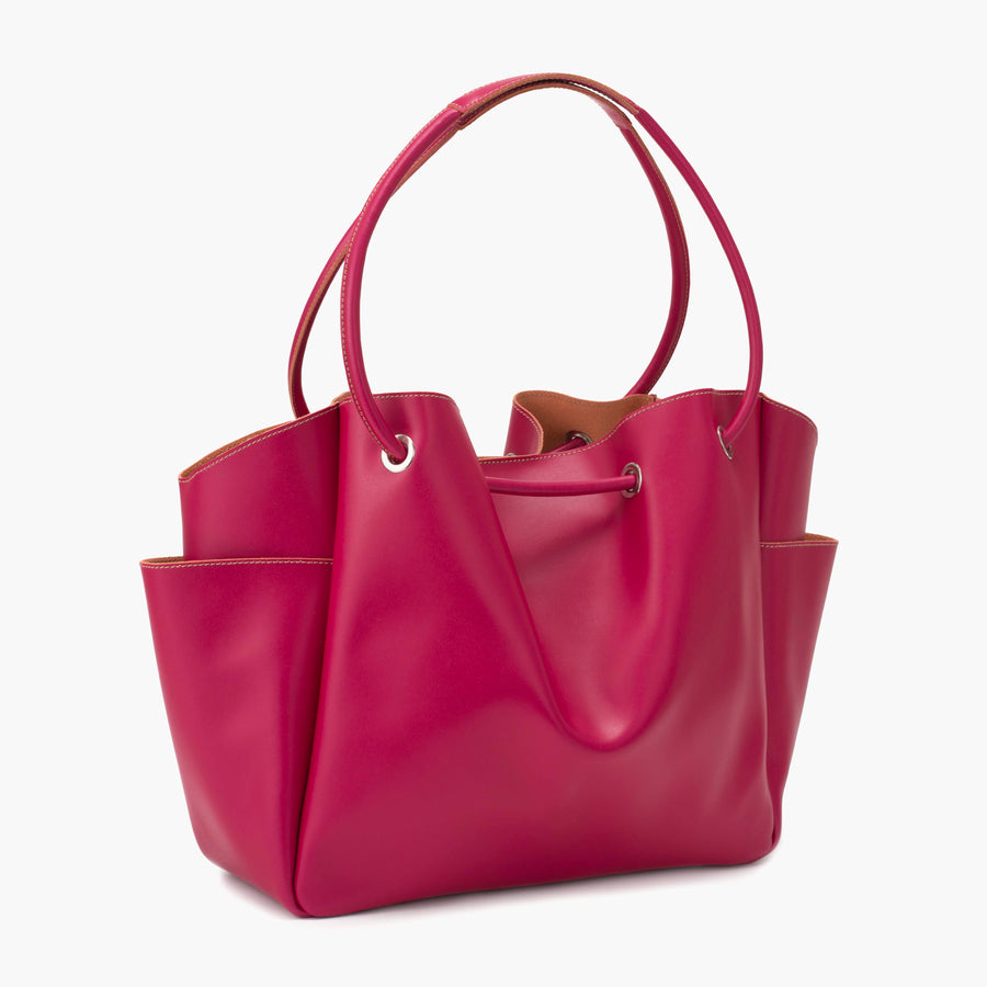 Stella Large Leather Shoulder Tote Bag - Pink