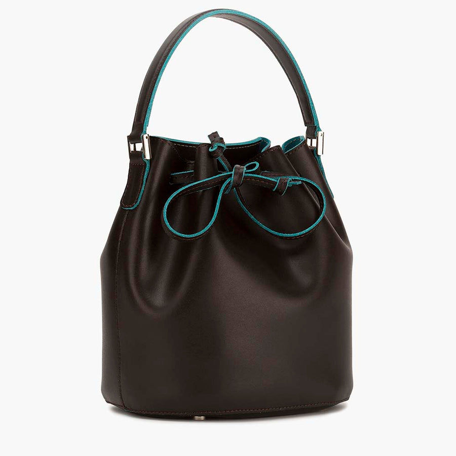 Bella Mini Leather Bucket Bag - Brown