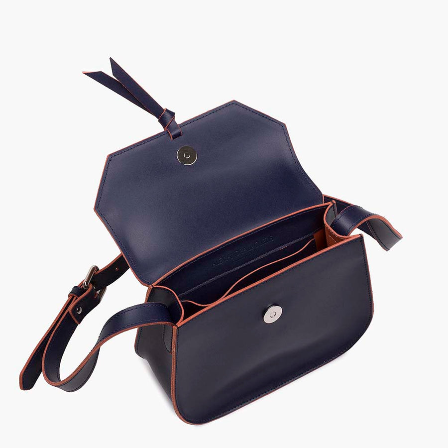 Mini Saddle Leather Crossbody Bag - Navy
