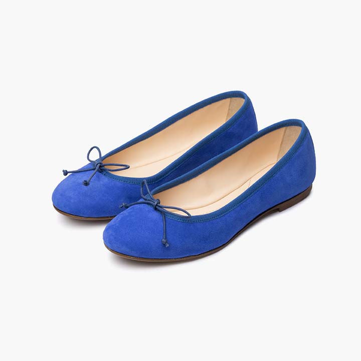 Livia Suede Leather Ballet Flat Shoes Cobalt Blue