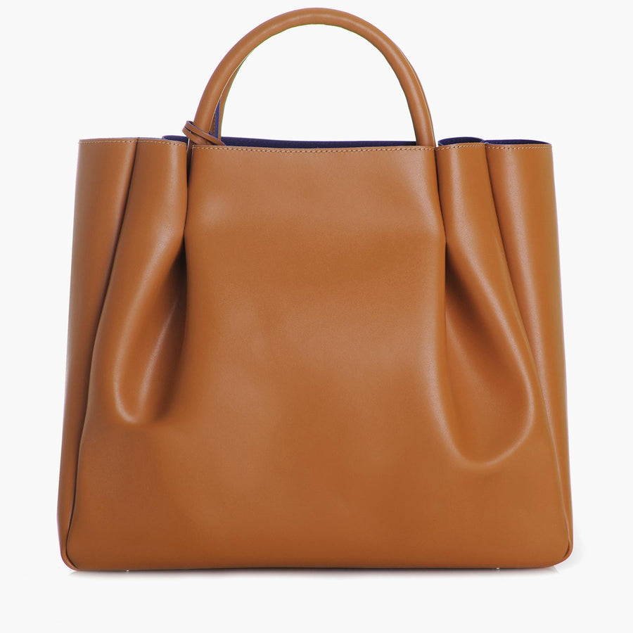 large tan cognac leather tote bag purse