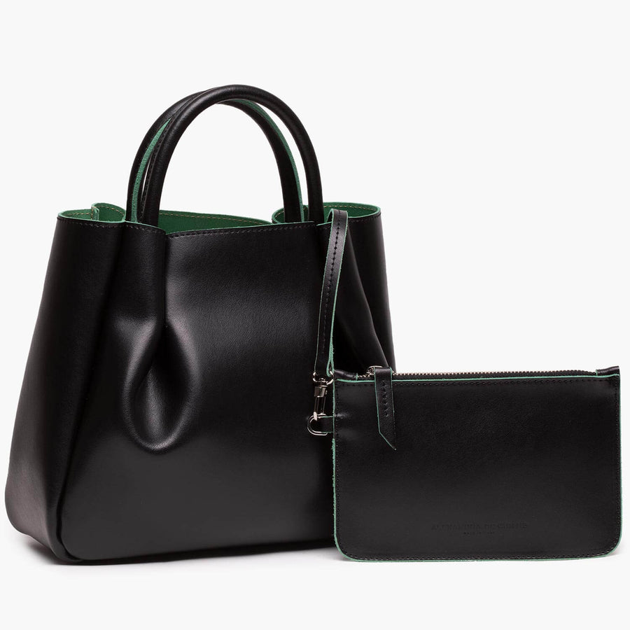 Amalfi Midi Leather Tote Bag - Black