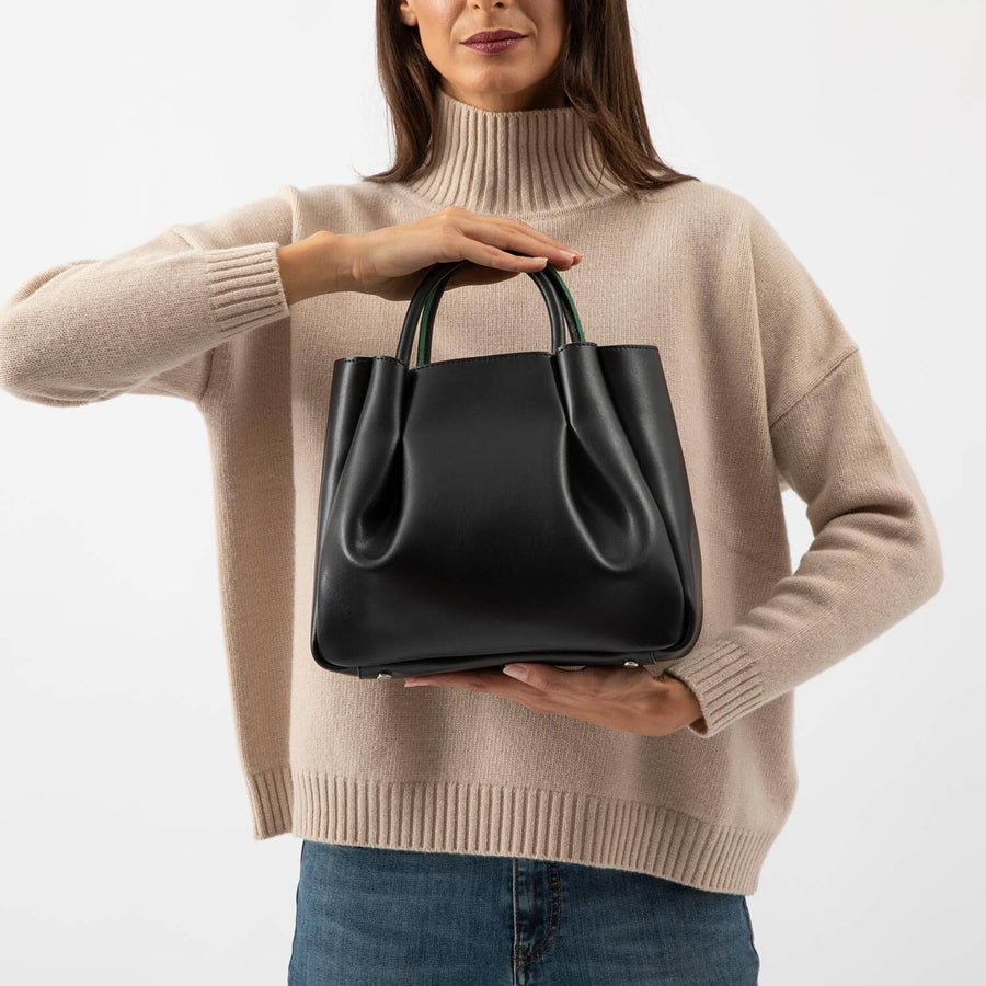 Amalfi Midi Leather Tote Bag - Black