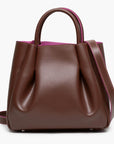 medium chocolate brown leather tote bag purse with shoulder strap