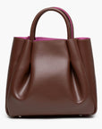 medium chocolate brown leather tote bag purse