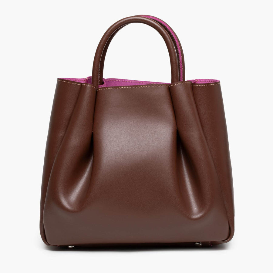medium chocolate brown leather tote bag purse