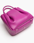 medium magenta pink leather tote bag purse with metal feet