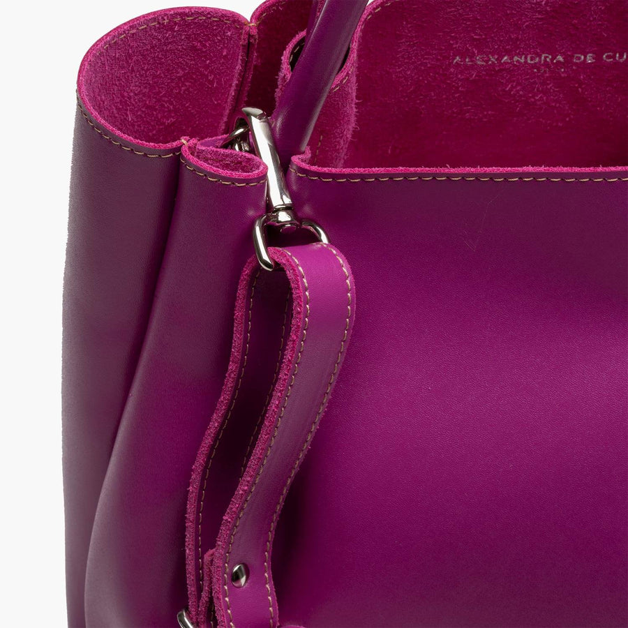 medium magenta pink leather tote bag purse with shoulder strap