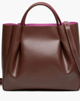 large chocolate brown leather tote bag purse with shoulder strap