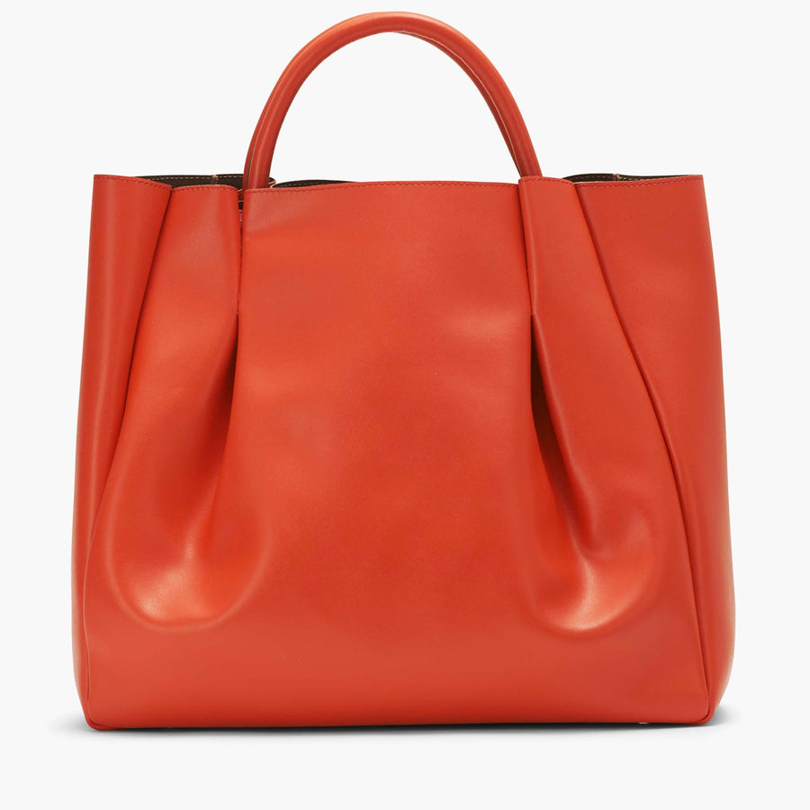 large orange leather tote bag purse