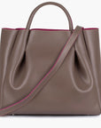 large taupe brown leather tote bag purse with shoulder strap