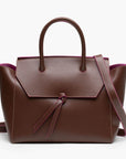 medium chocolate brown leather work tote bag purse with shoulder strap