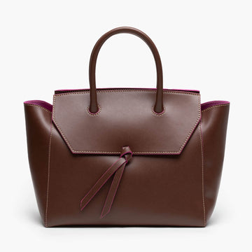 medium chocolate brown leather work tote bag purse
