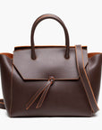 medium cocoa brown leather work tote bag purse with shoulder strap
