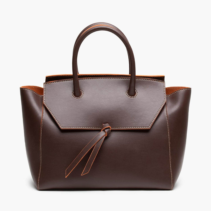 medium cocoa brown leather work tote bag purse