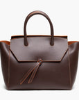 medium cocoa brown leather work tote bag purse