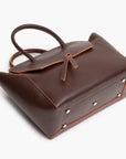 medium cocoa brown leather work tote bag purse with metal feet