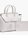 Medium cream white leather work tote bag purse with small pouch