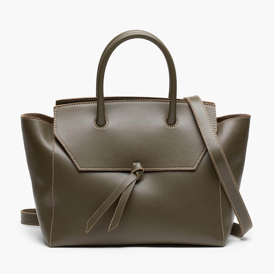 medium olive green leather work tote bag purse with shoulder strap