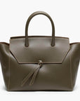 medium olive green leather work tote bag purse