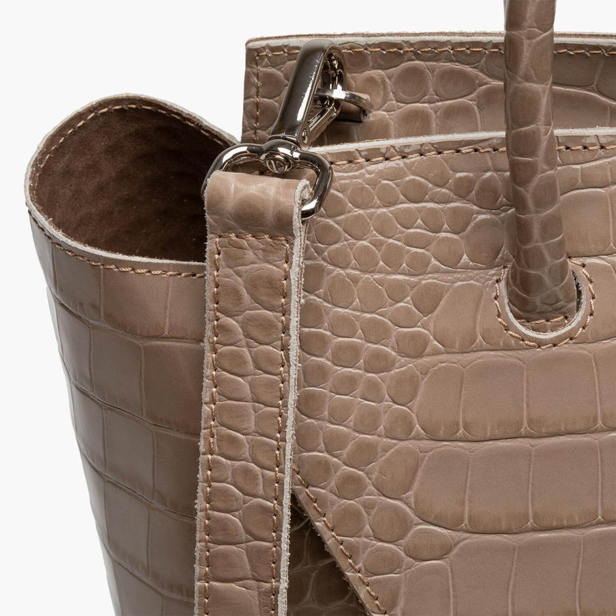 Loren Midi Leather Tote Bag - Fango Croc Print