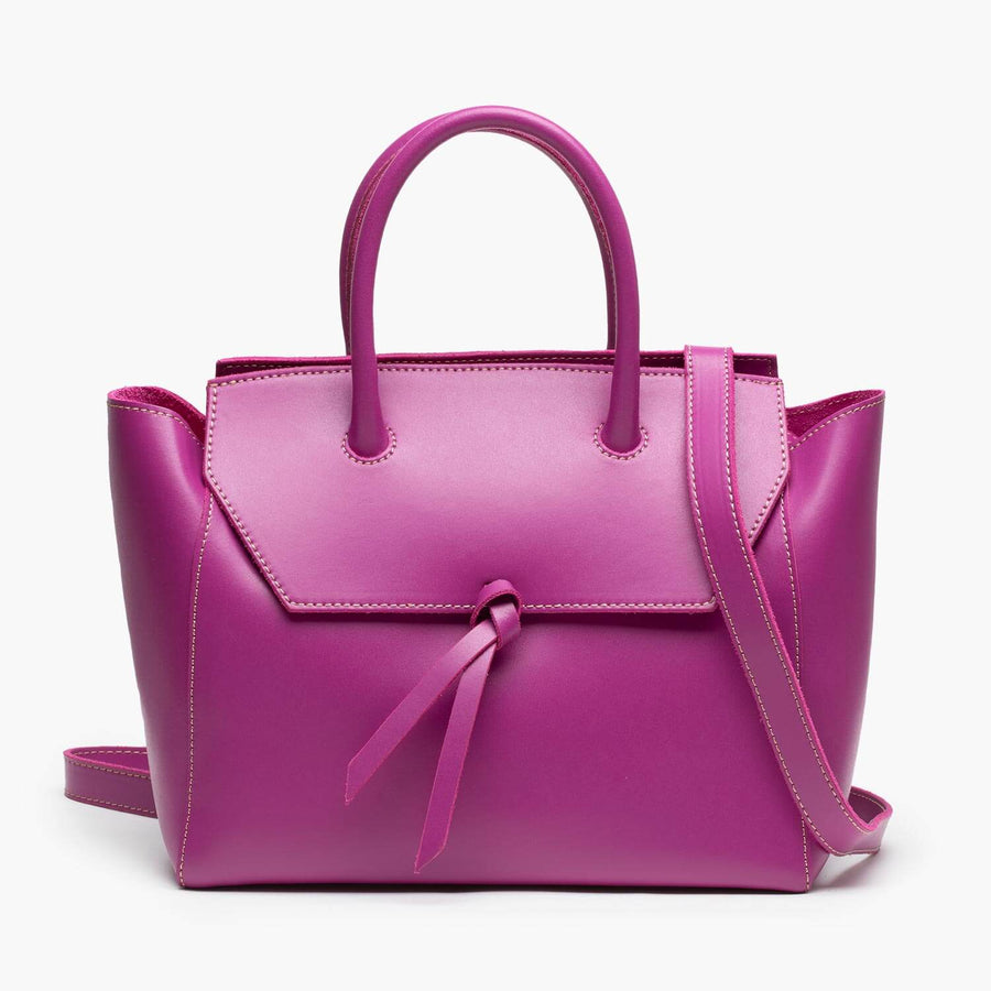 medium magenta pink leather work tote bag purse with shoulder strap
