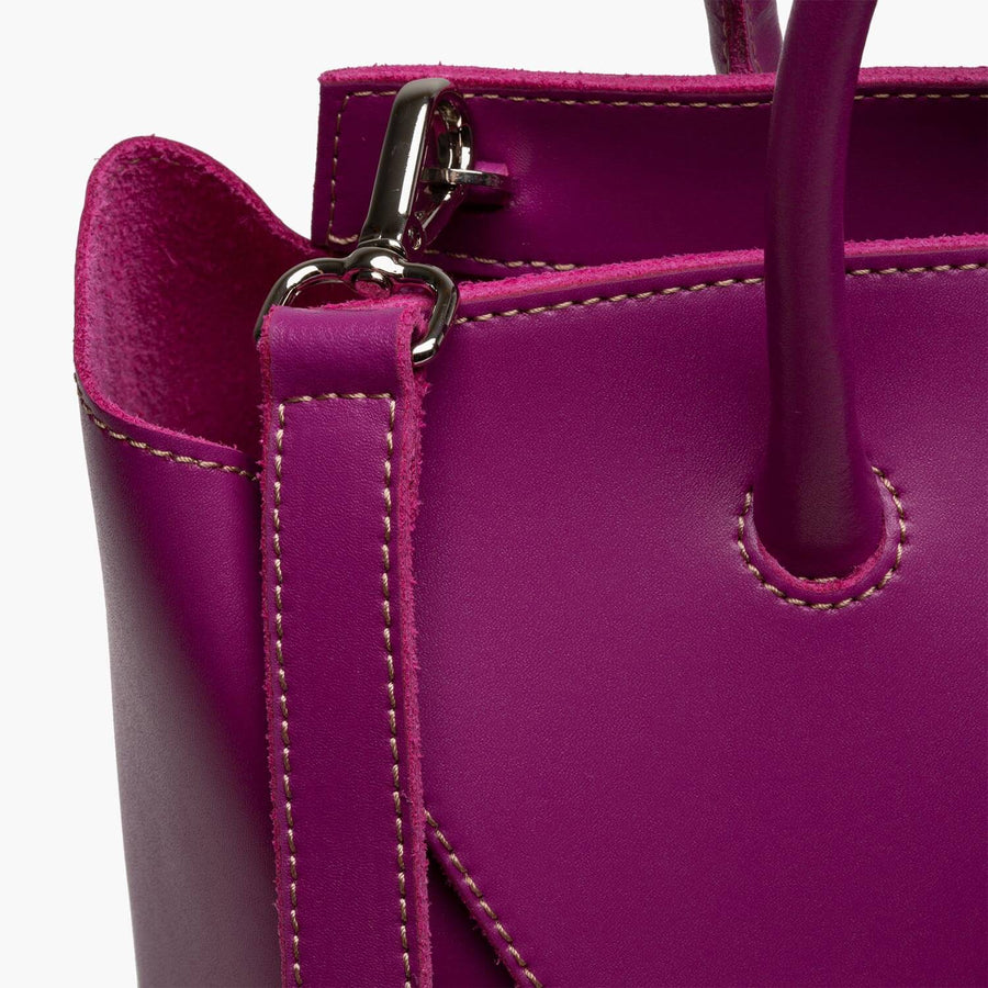medium magenta pink leather work tote bag purse with shoulder strap
