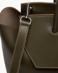 large olive green leather work tote bag purse with shoulder strap