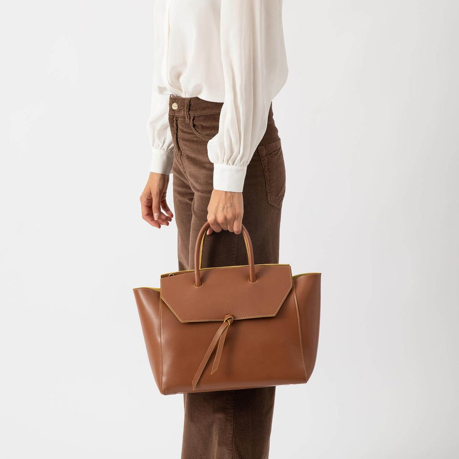 Loren Midi Leather Tote Bag - Fango by Alexandra de Curtis