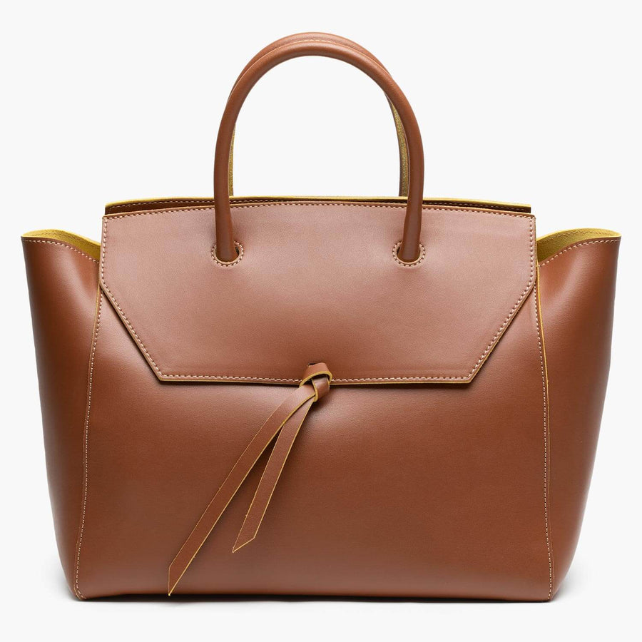 large saddle brown leather work tote bag purse