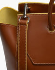 large saddle brown leather work tote bag purse with shoulder strap