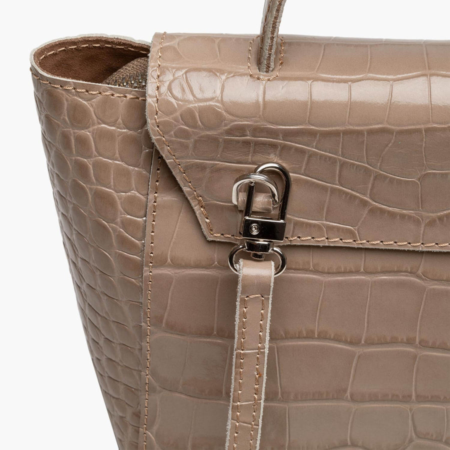 Siena Mini Leather Satchel Crossbody Bag - Fango Croc Print